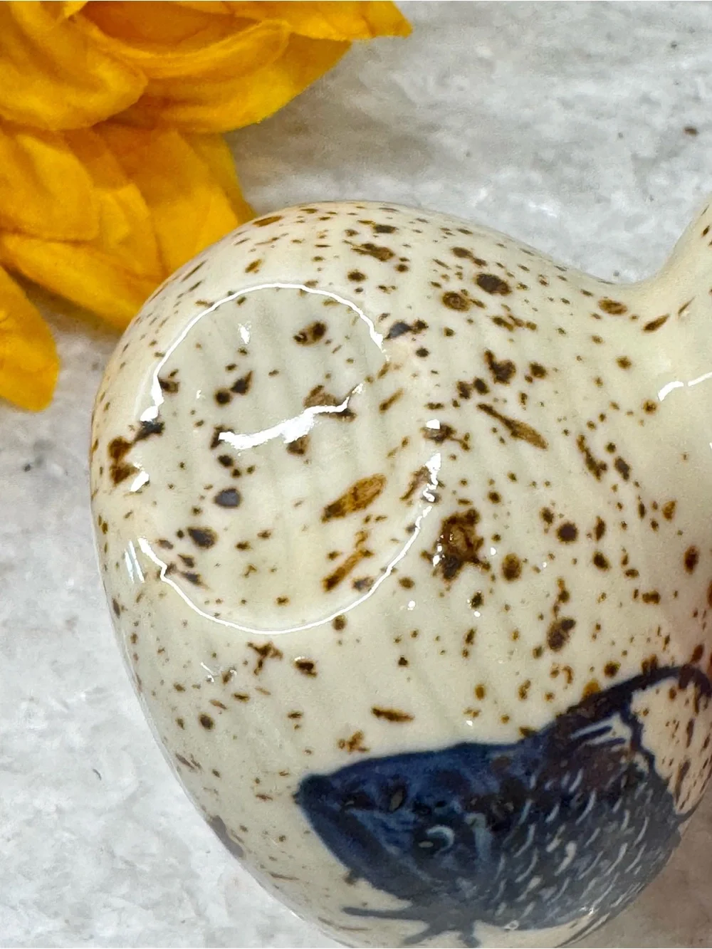 New Blue Fish Speckled Ceramic MINI Vase, Toothpick Holder, Match Holder - 2.25”